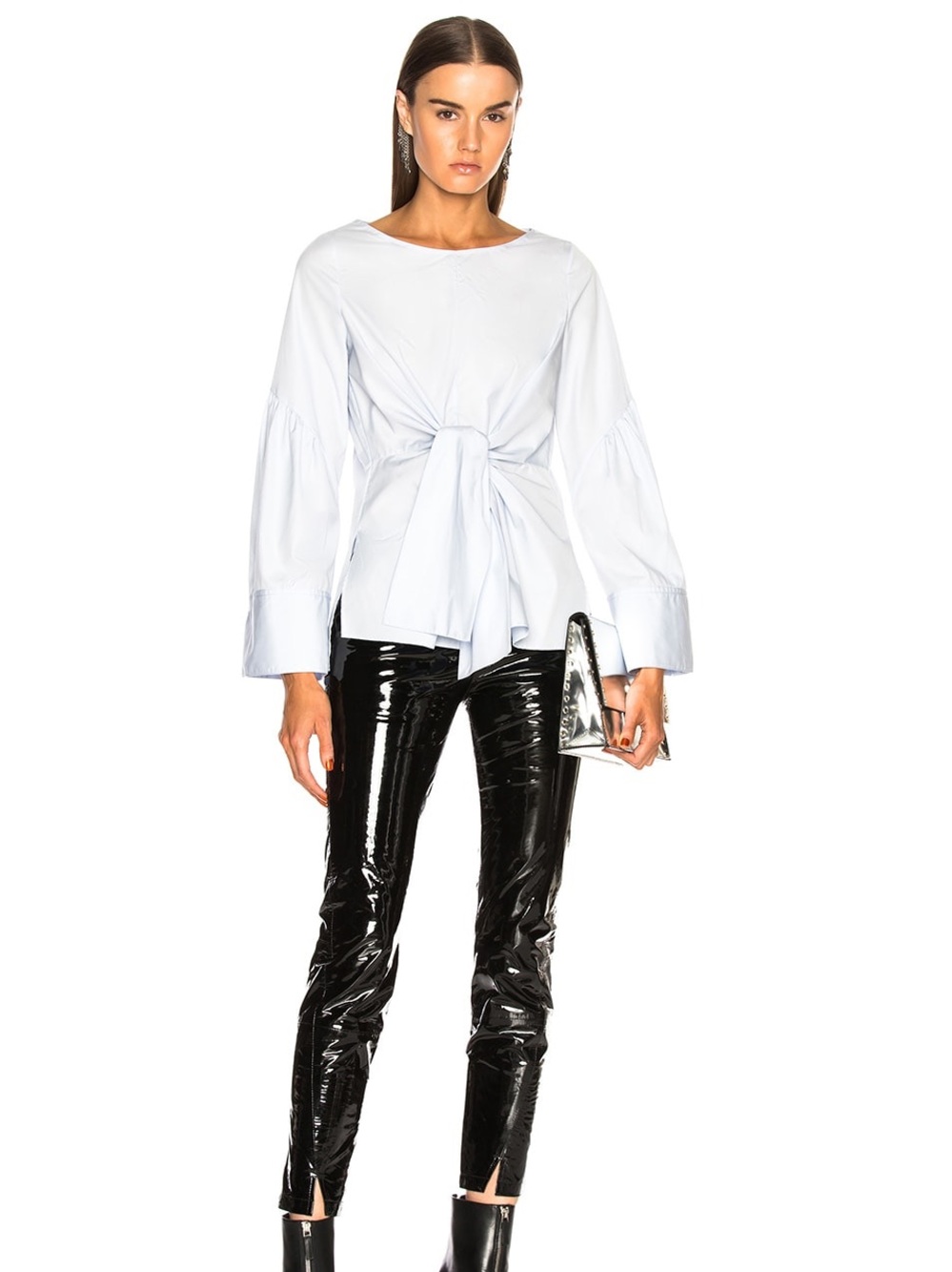 🩵 3.1 Phillip Lim Tie-Front Light Blue Cotton Blouse